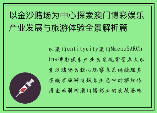 以金沙赌场为中心探索澳门博彩娱乐产业发展与旅游体验全景解析篇